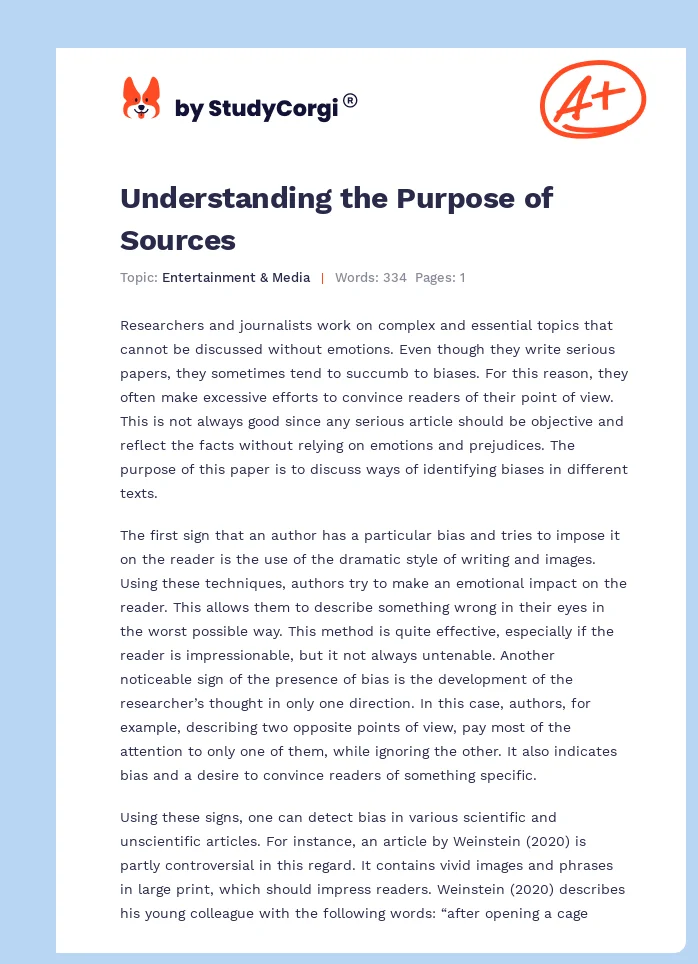 Understanding the Purpose of Sources. Page 1