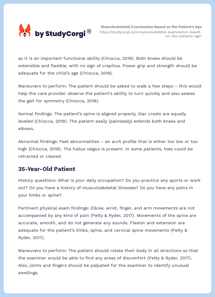 Musculoskeletal Examination Based on the Patient’s Age. Page 2