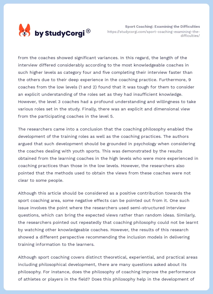Sport Coaching: Examining the Difficulties. Page 2