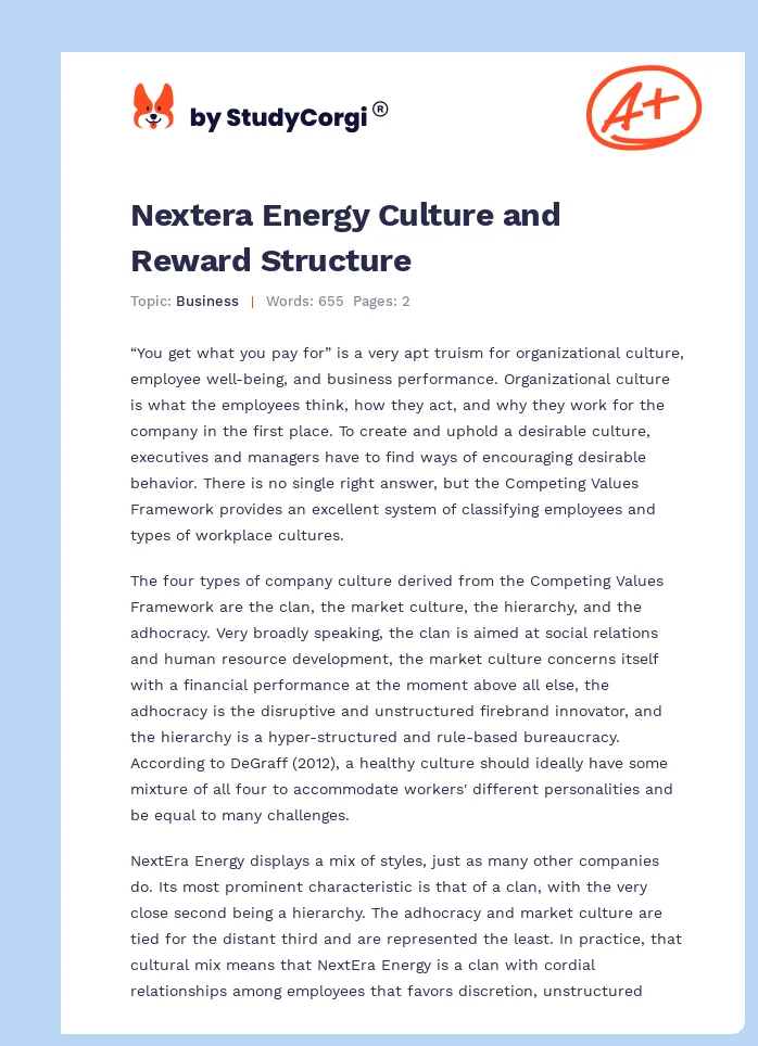 Nextera Energy Culture and Reward Structure. Page 1