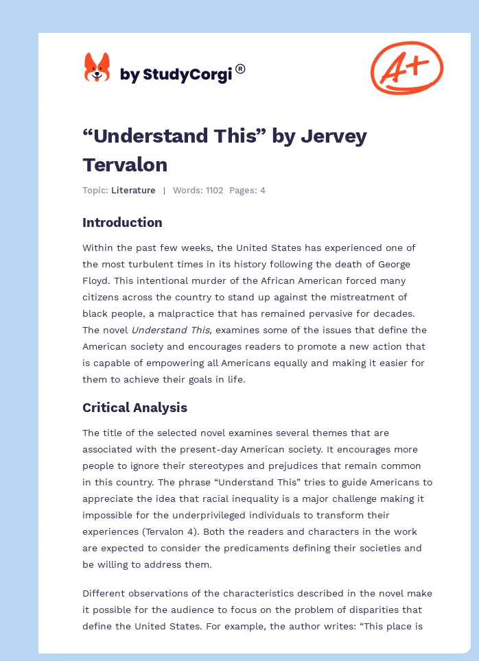 “Understand This” by Jervey Tervalon. Page 1