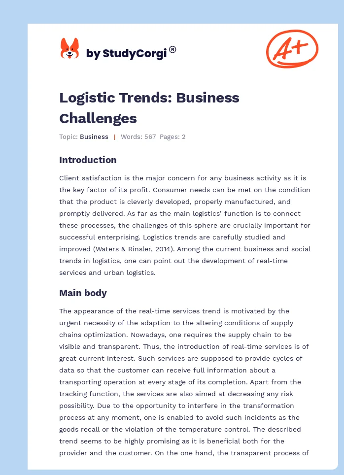 Logistic Trends: Business Challenges. Page 1