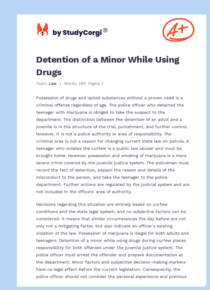 Detention of a Minor While Using Drugs. Page 1