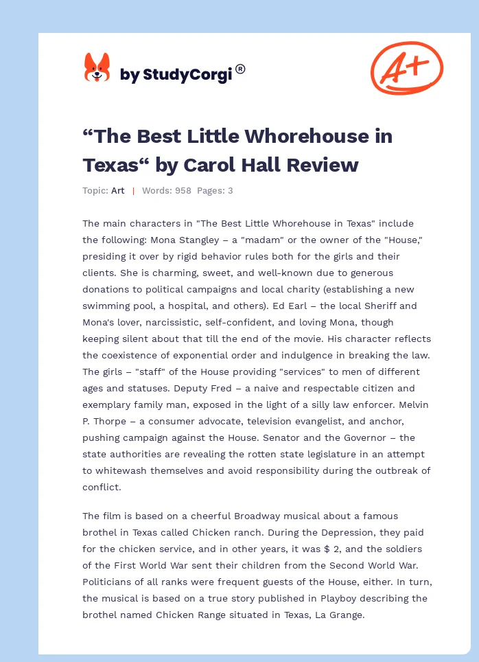 “The Best Little Whorehouse in Texas“ by Carol Hall Review. Page 1