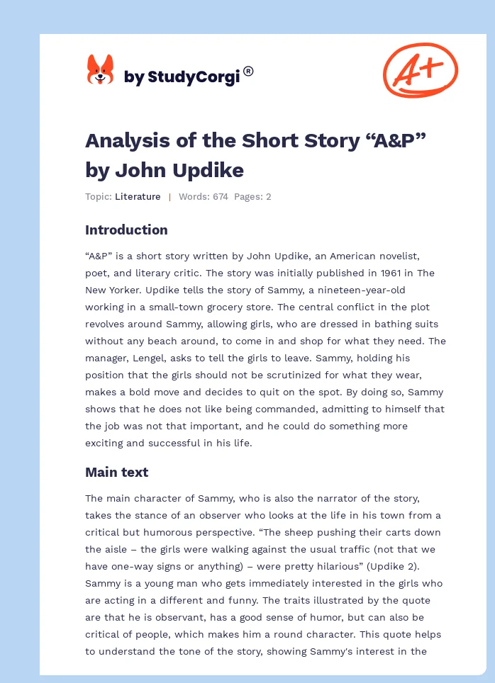 Analysis of the Short Story “A&P” by John Updike. Page 1