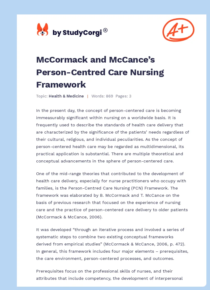 McCormack and McCance’s Person-Centred Care Nursing Framework. Page 1