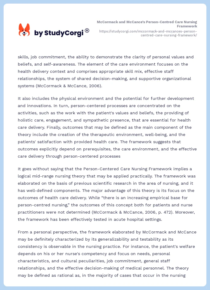 McCormack and McCance’s Person-Centred Care Nursing Framework. Page 2