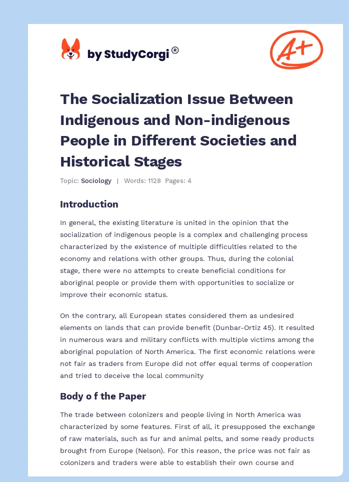 The Socialization Issue Between Indigenous and Non-indigenous People in Different Societies and Historical Stages. Page 1