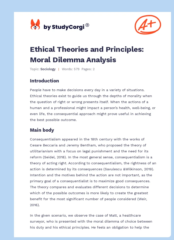 Ethical Theories and Principles: Moral Dilemma Analysis. Page 1
