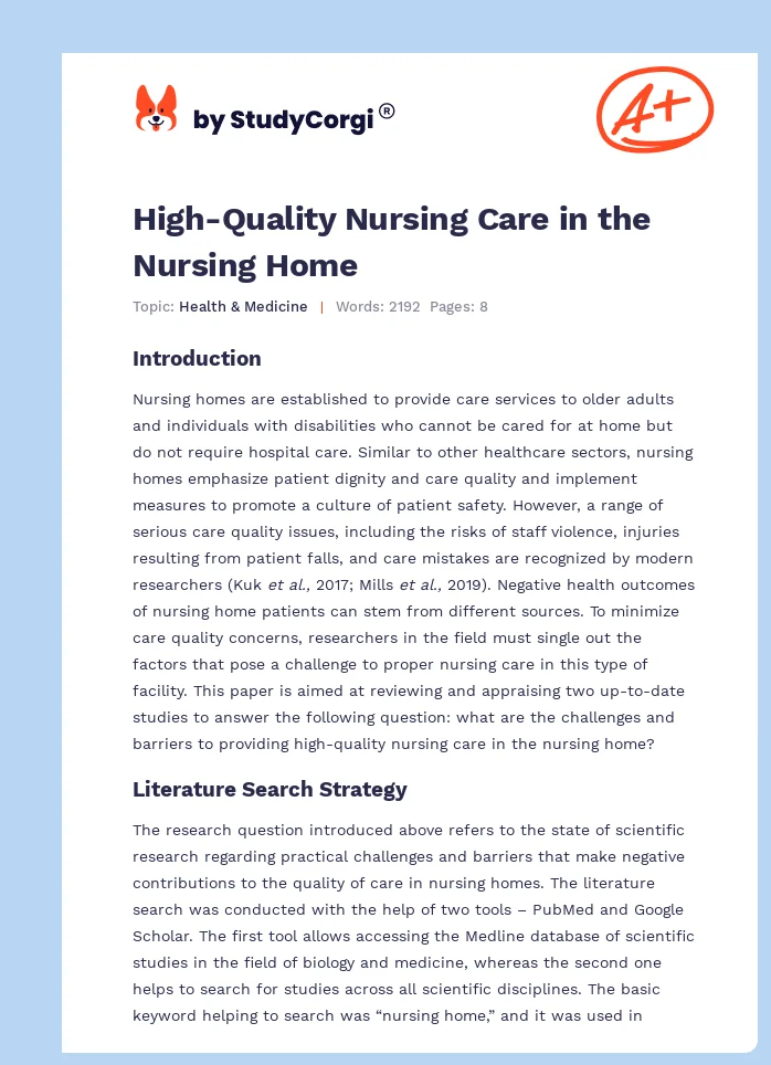 High-Quality Nursing Care in the Nursing Home. Page 1