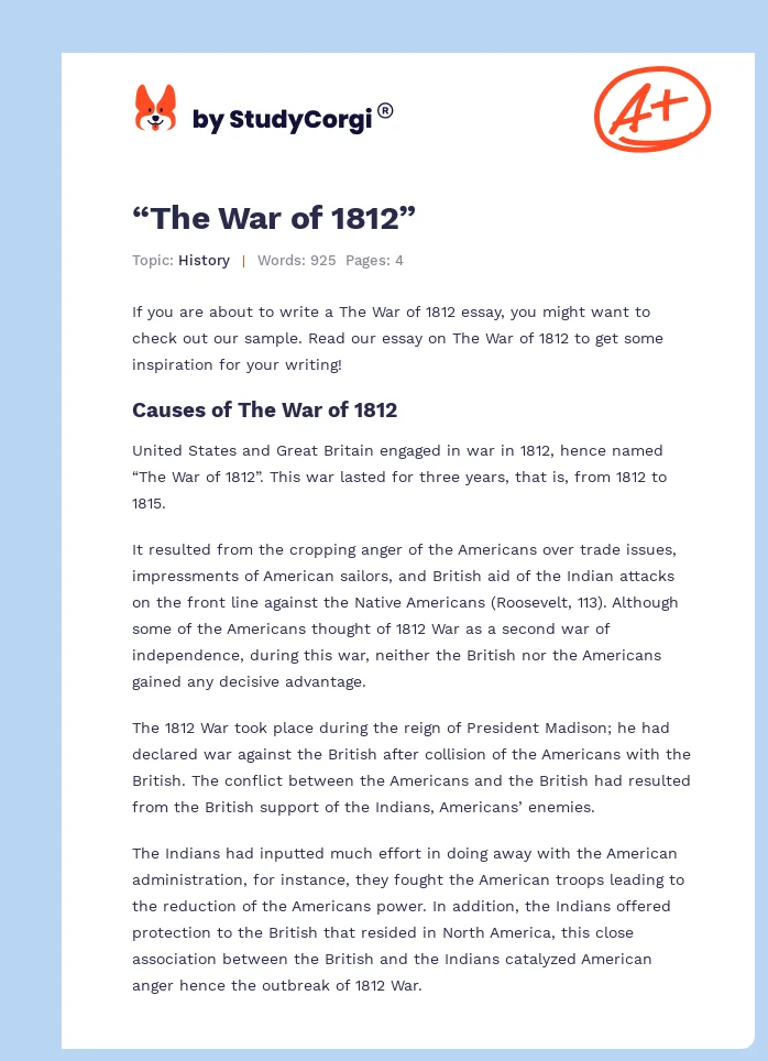 “The War of 1812”. Page 1