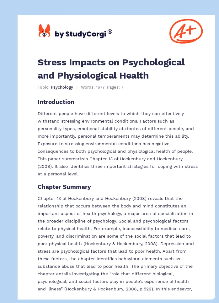 Stress Impacts on Psychological and Physiological Health. Page 1