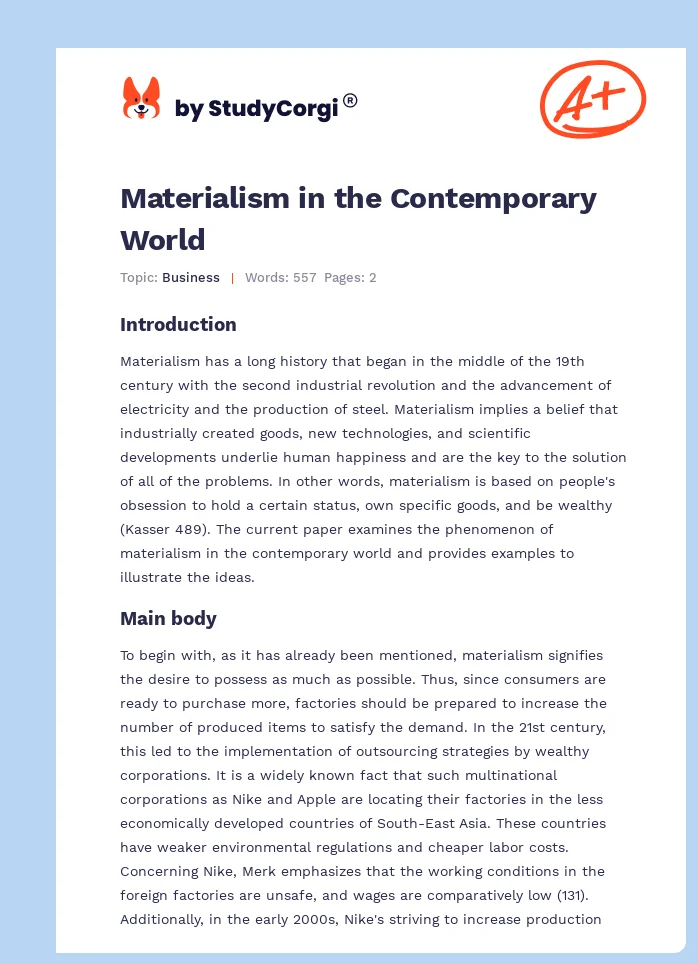Materialism in the Contemporary World. Page 1