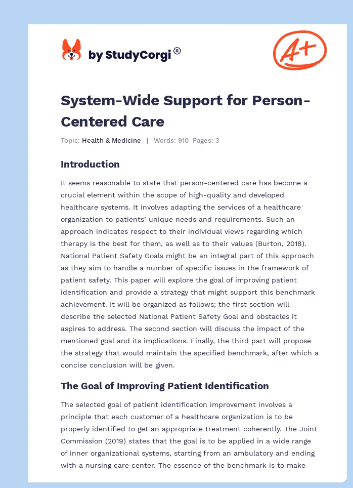 System-Wide Support for Person-Centered Care. Page 1