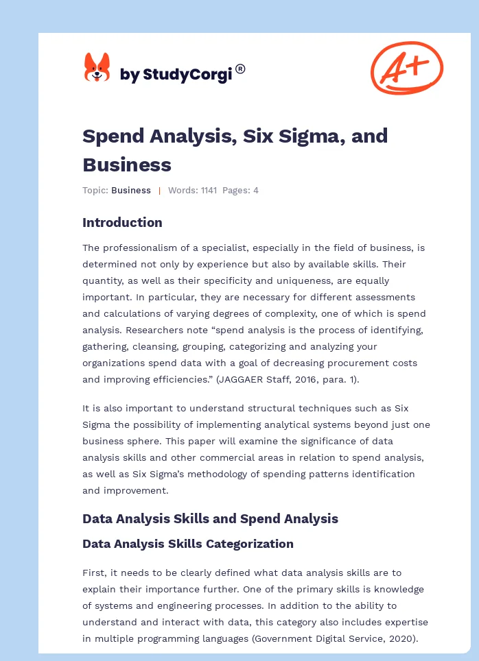 Spend Analysis, Six Sigma, and Business. Page 1