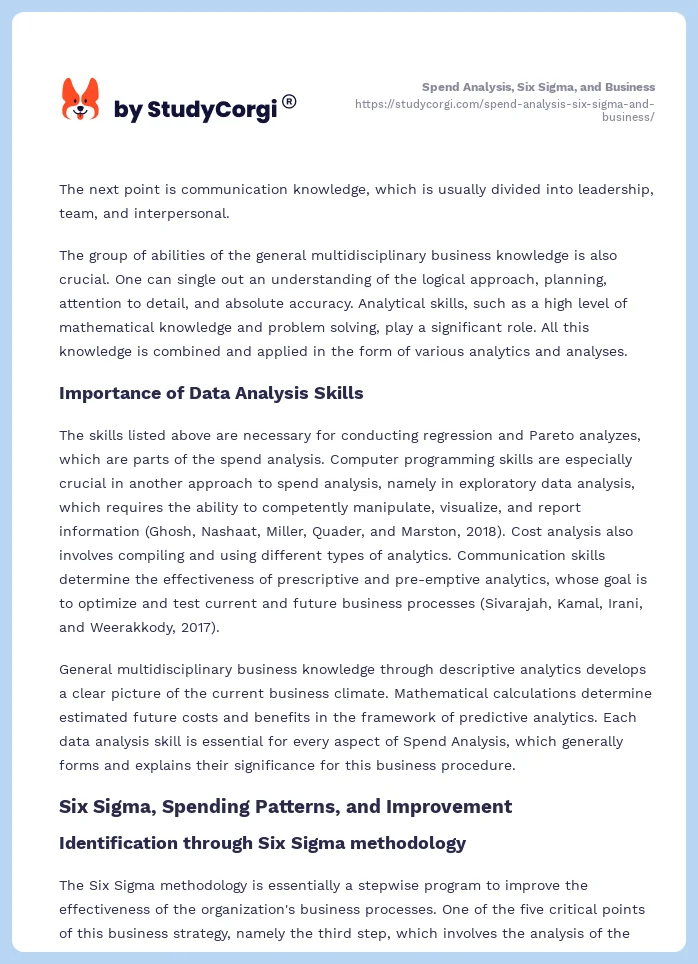 Spend Analysis, Six Sigma, and Business. Page 2
