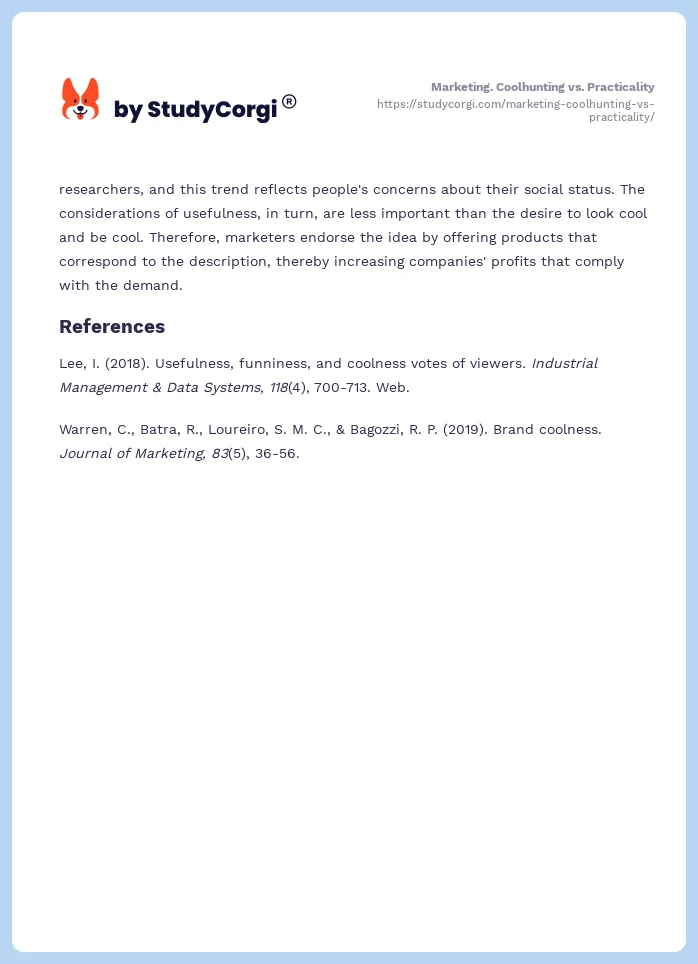 Marketing. Coolhunting vs. Practicality. Page 2