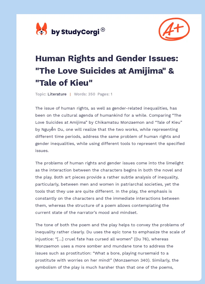 Human Rights and Gender Issues: "The Love Suicides at Amijima" & "Tale of Kieu". Page 1