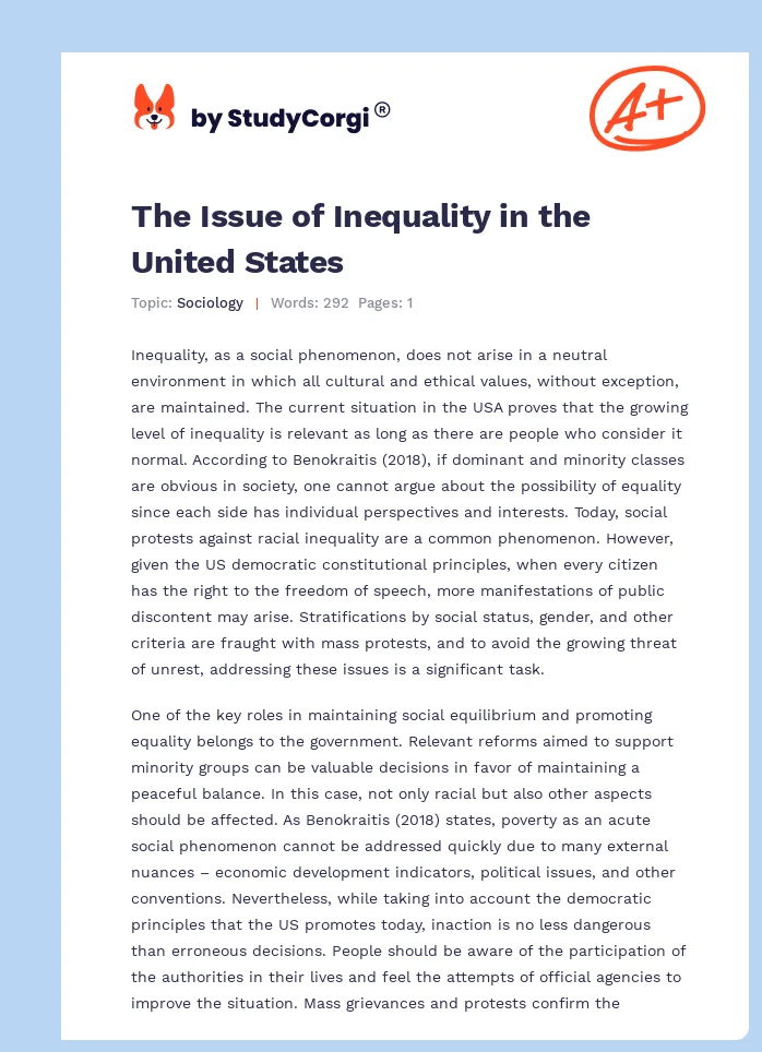 The Issue of Inequality in the United States. Page 1