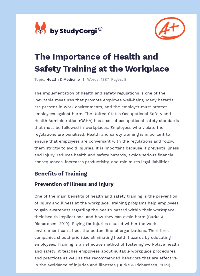 The Importance of Health and Safety Training at the Workplace. Page 1