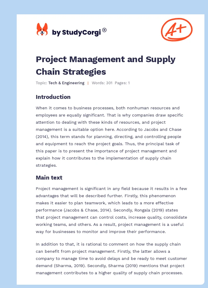 Project Management and Supply Chain Strategies. Page 1