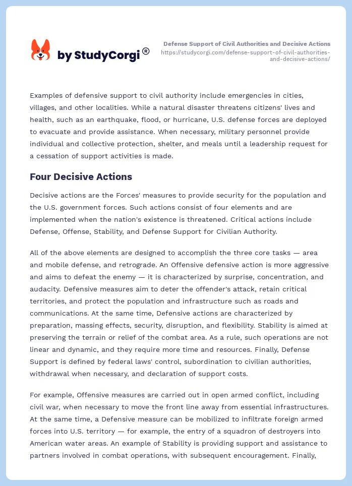 Defense Support of Civil Authorities and Decisive Actions. Page 2