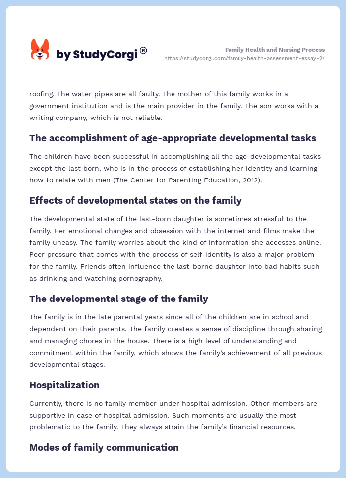 Family Health and Nursing Process. Page 2