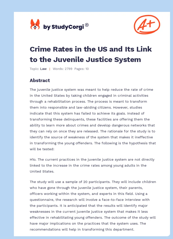 Crime Rates in the US and Its Link to the Juvenile Justice System. Page 1