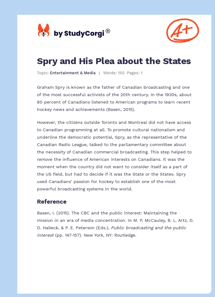 Spry and His Plea about the States. Page 1