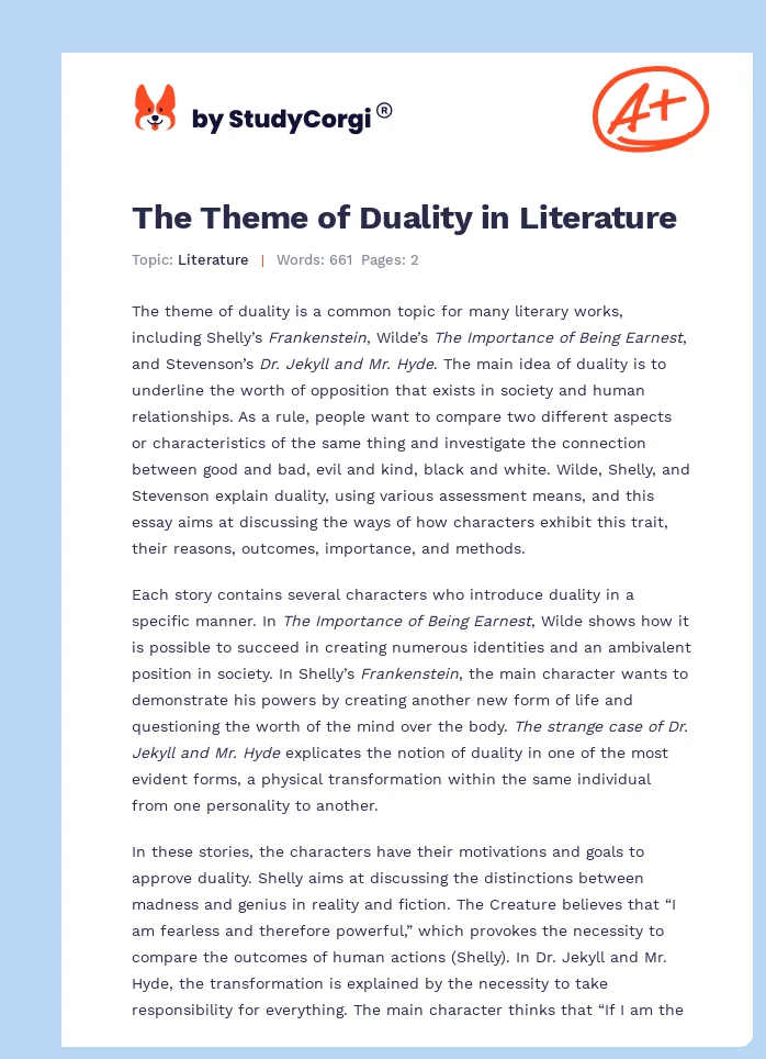 The Theme of Duality in Literature. Page 1