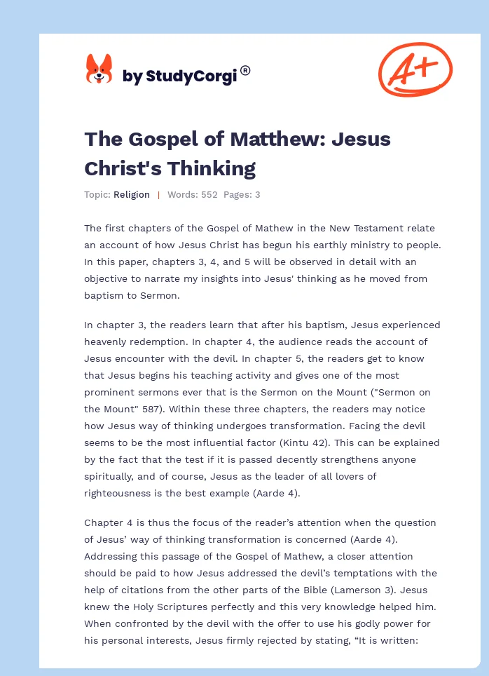 The Gospel of Matthew: Jesus Christ's Thinking. Page 1
