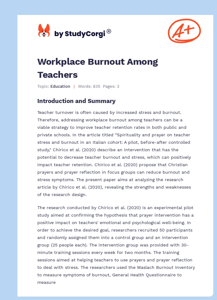 Workplace Burnout Among Teachers. Page 1