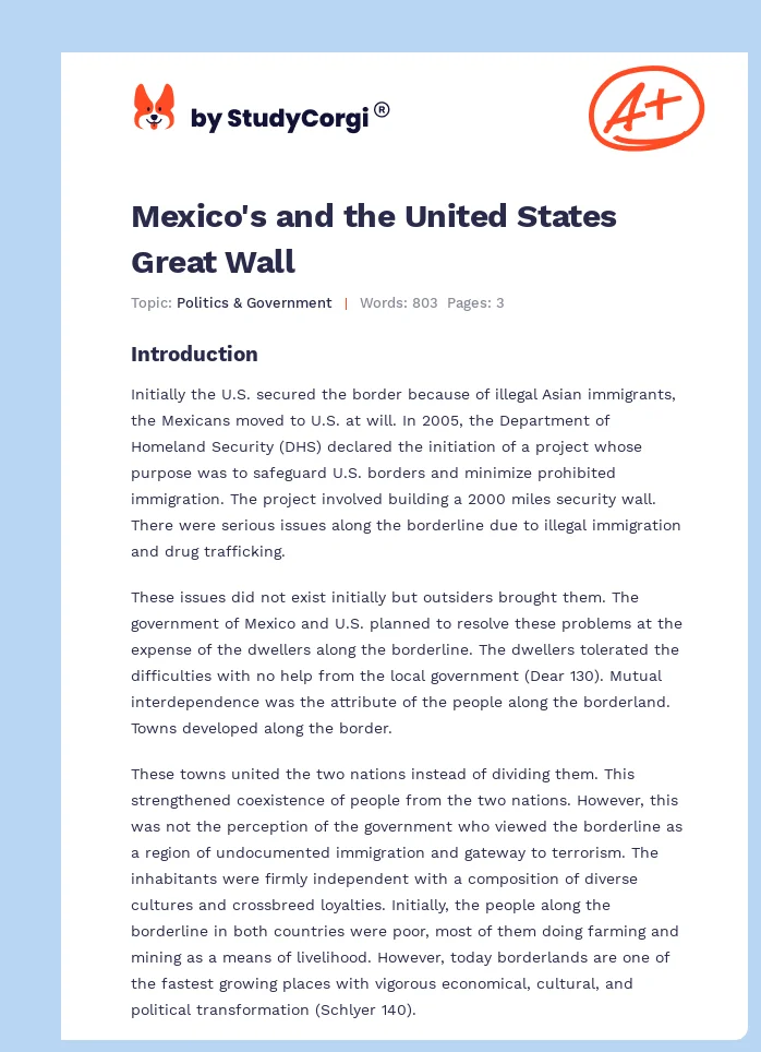 Mexico's and the United States Great Wall. Page 1
