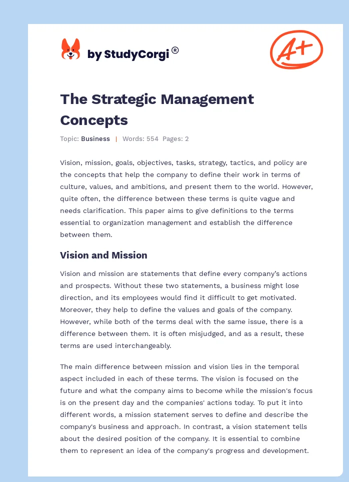 The Strategic Management Concepts. Page 1