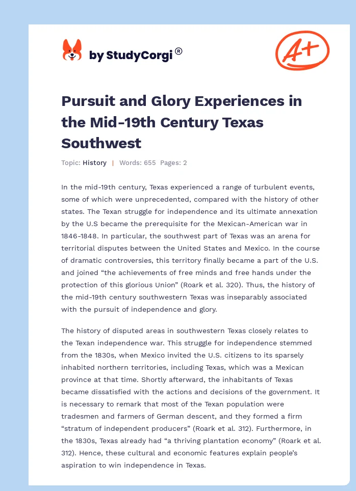 Pursuit and Glory Experiences in the Mid-19th Century Texas Southwest. Page 1