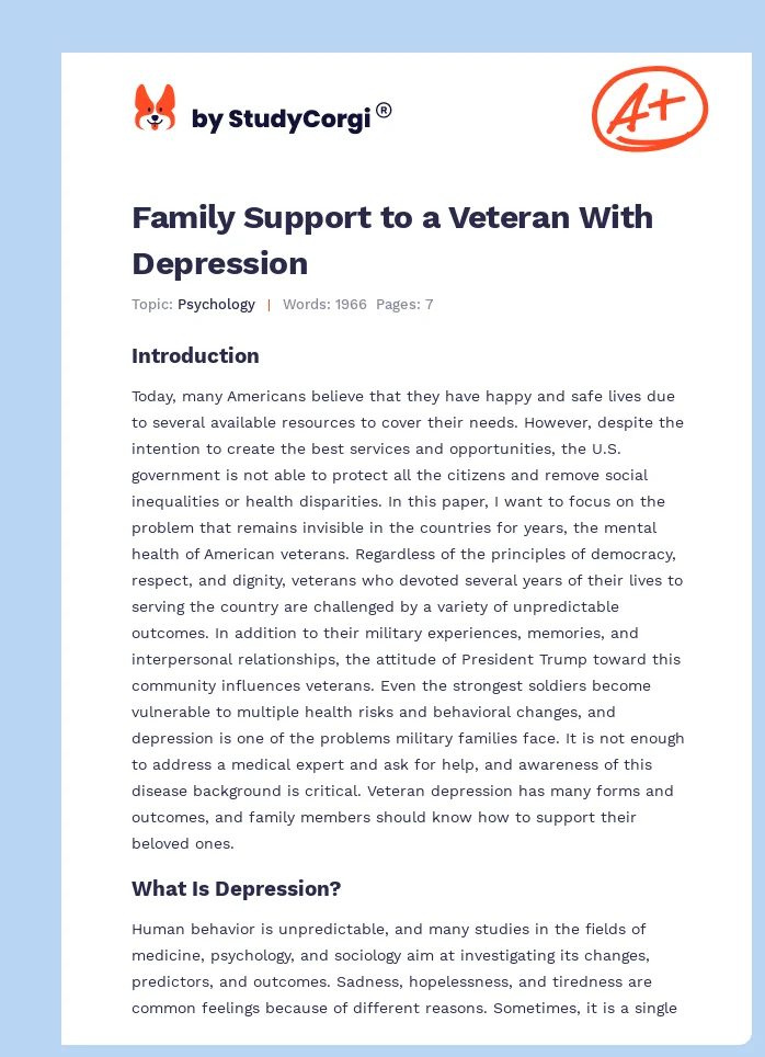 Family Support to a Veteran With Depression. Page 1