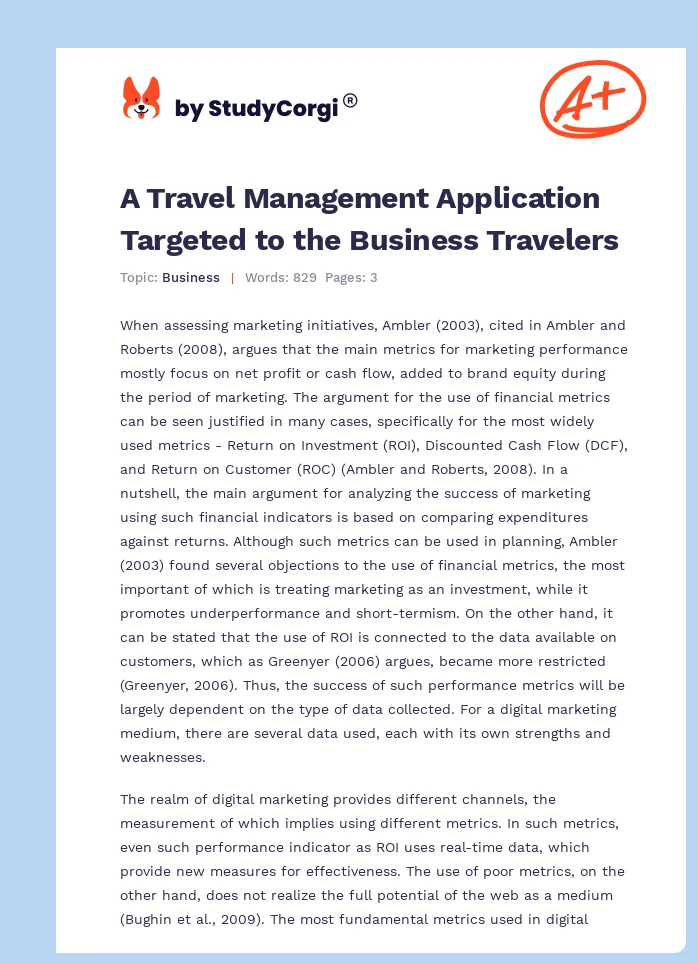 A Travel Management Application Targeted to the Business Travelers. Page 1