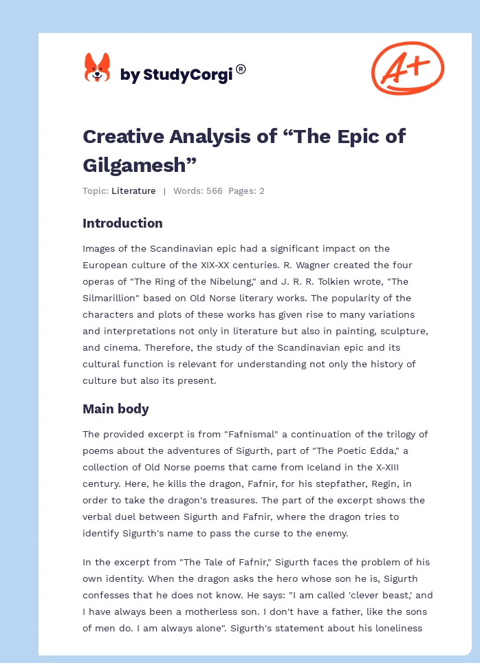 Creative Analysis of “The Epic of Gilgamesh”. Page 1
