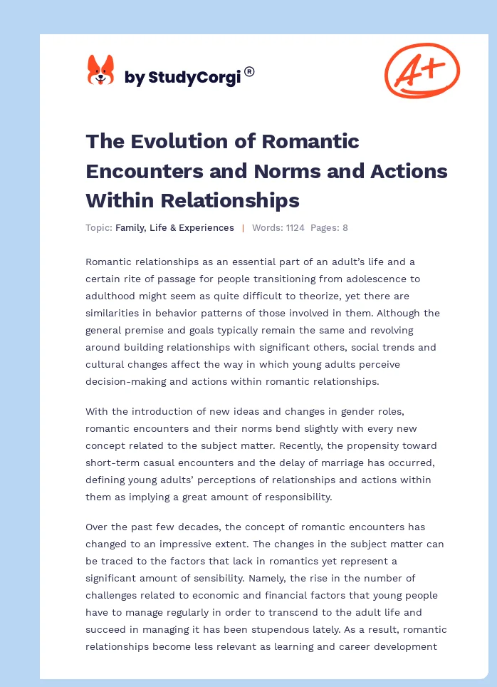 The Evolution of Romantic Encounters and Norms and Actions Within Relationships. Page 1