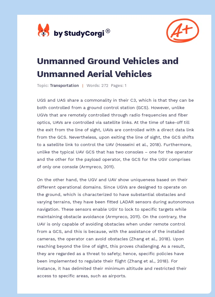 Unmanned Ground Vehicles and Unmanned Aerial Vehicles. Page 1