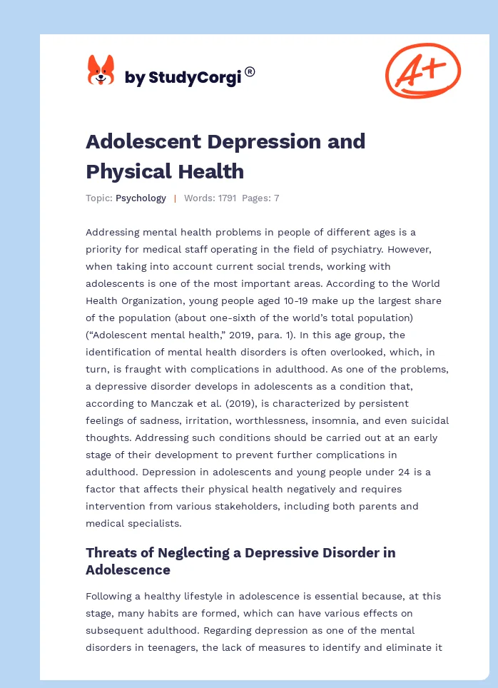 Adolescent Depression and Physical Health. Page 1