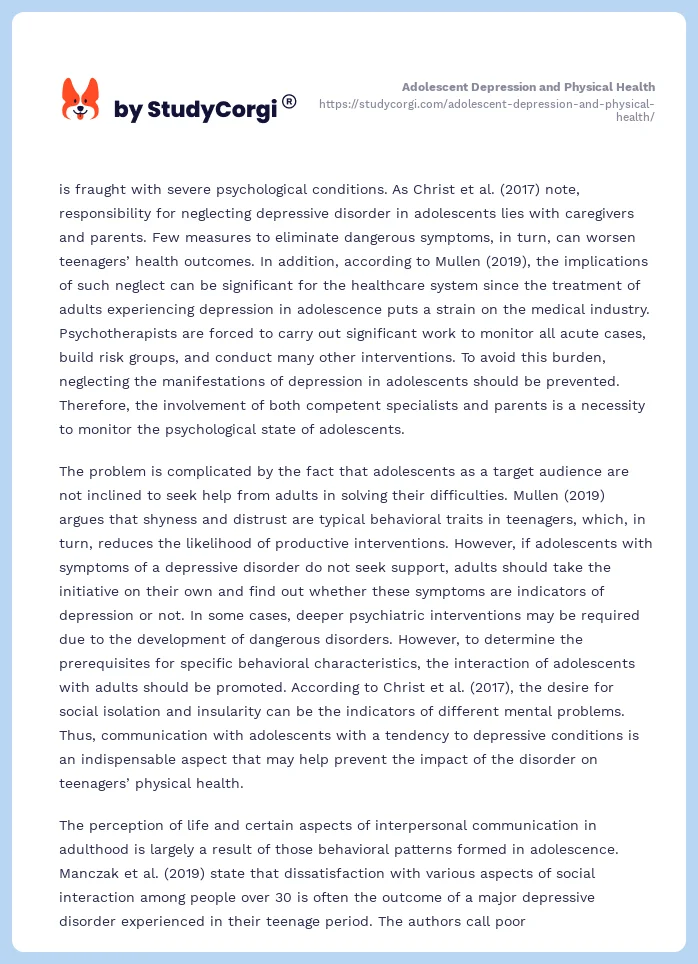 Adolescent Depression and Physical Health. Page 2