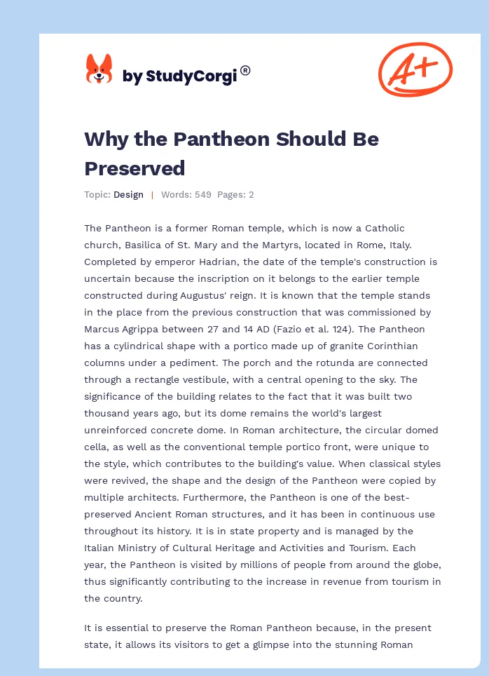 Why the Pantheon Should Be Preserved. Page 1