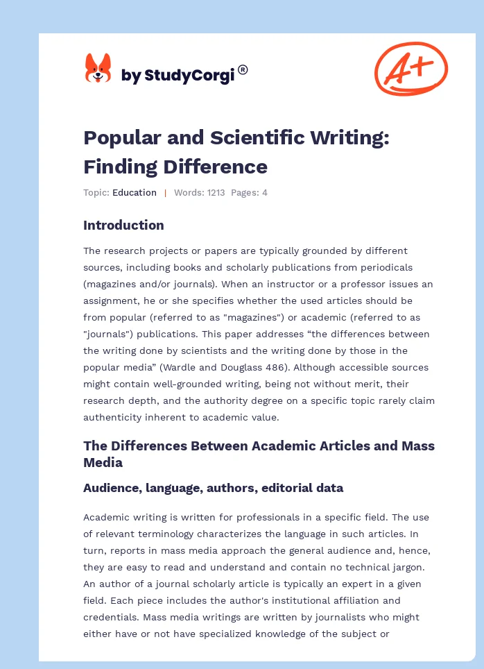 Popular and Scientific Writing: Finding Difference. Page 1