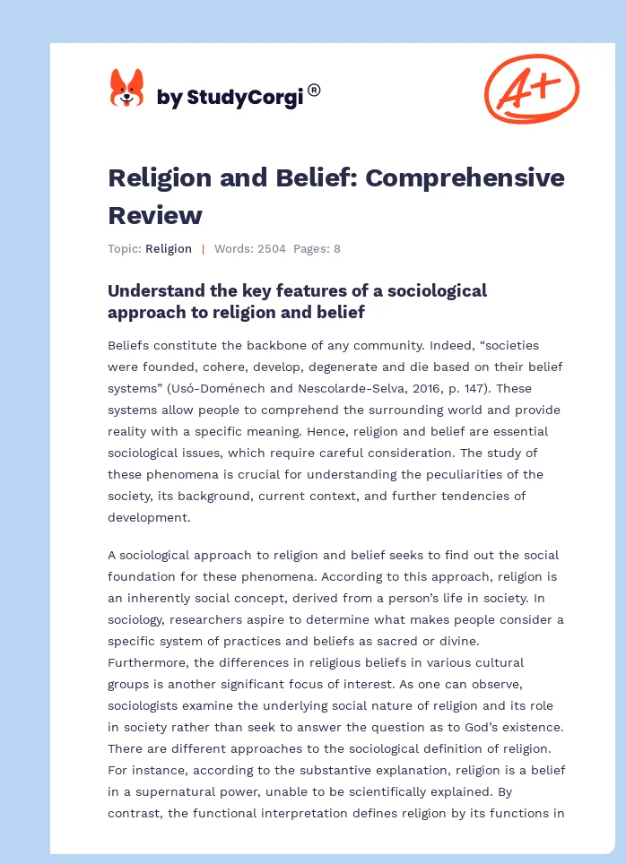 Religion and Belief: Comprehensive Review. Page 1