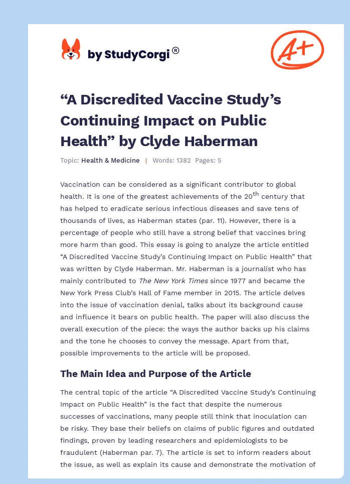 “A Discredited Vaccine Study’s Continuing Impact on Public Health” by Clyde Haberman. Page 1