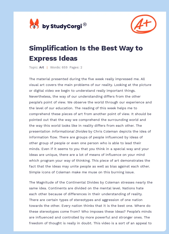 Simplification Is the Best Way to Express Ideas. Page 1