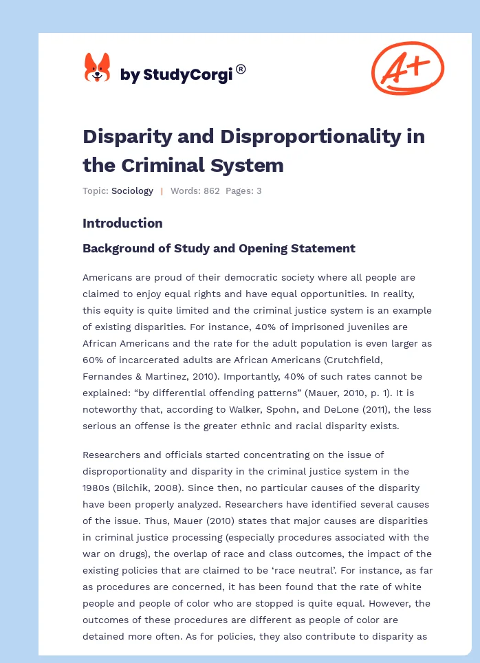 Disparity and Disproportionality in the Criminal System. Page 1