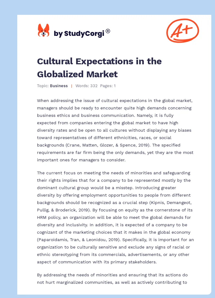 Cultural Expectations in the Globalized Market. Page 1