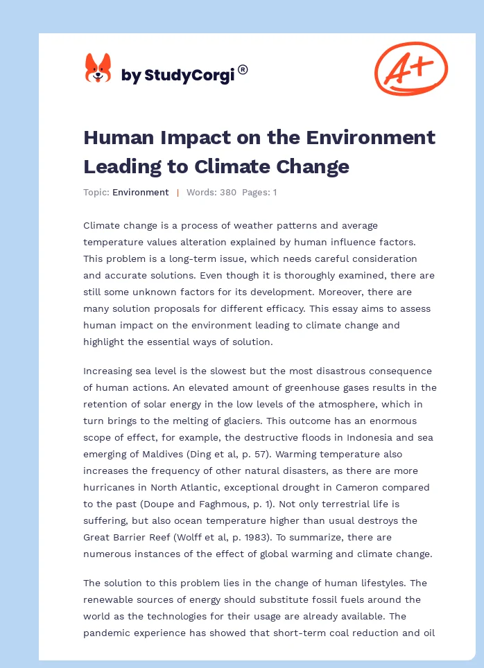 Human Impact on the Environment Leading to Climate Change. Page 1